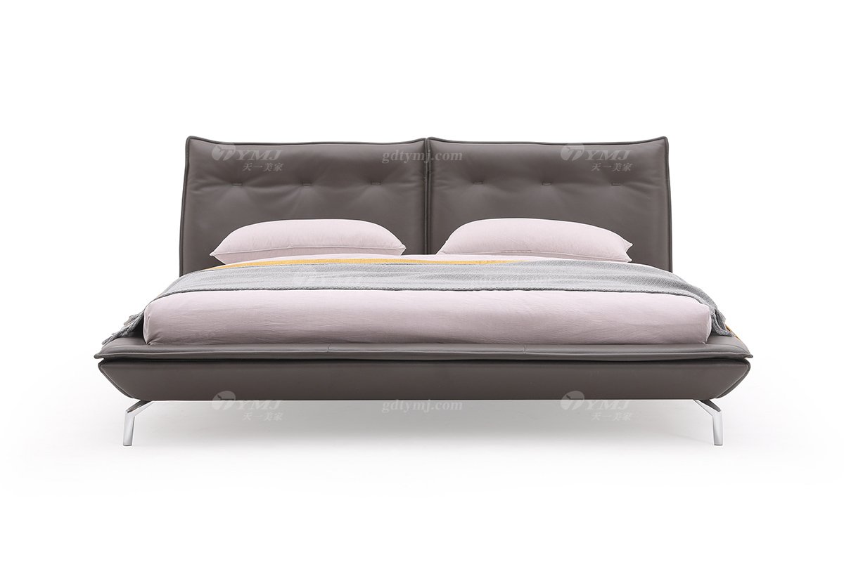  現代簡約家具高端別墅會所家用時尚舒適棕色皮藝大床婚床雙人床