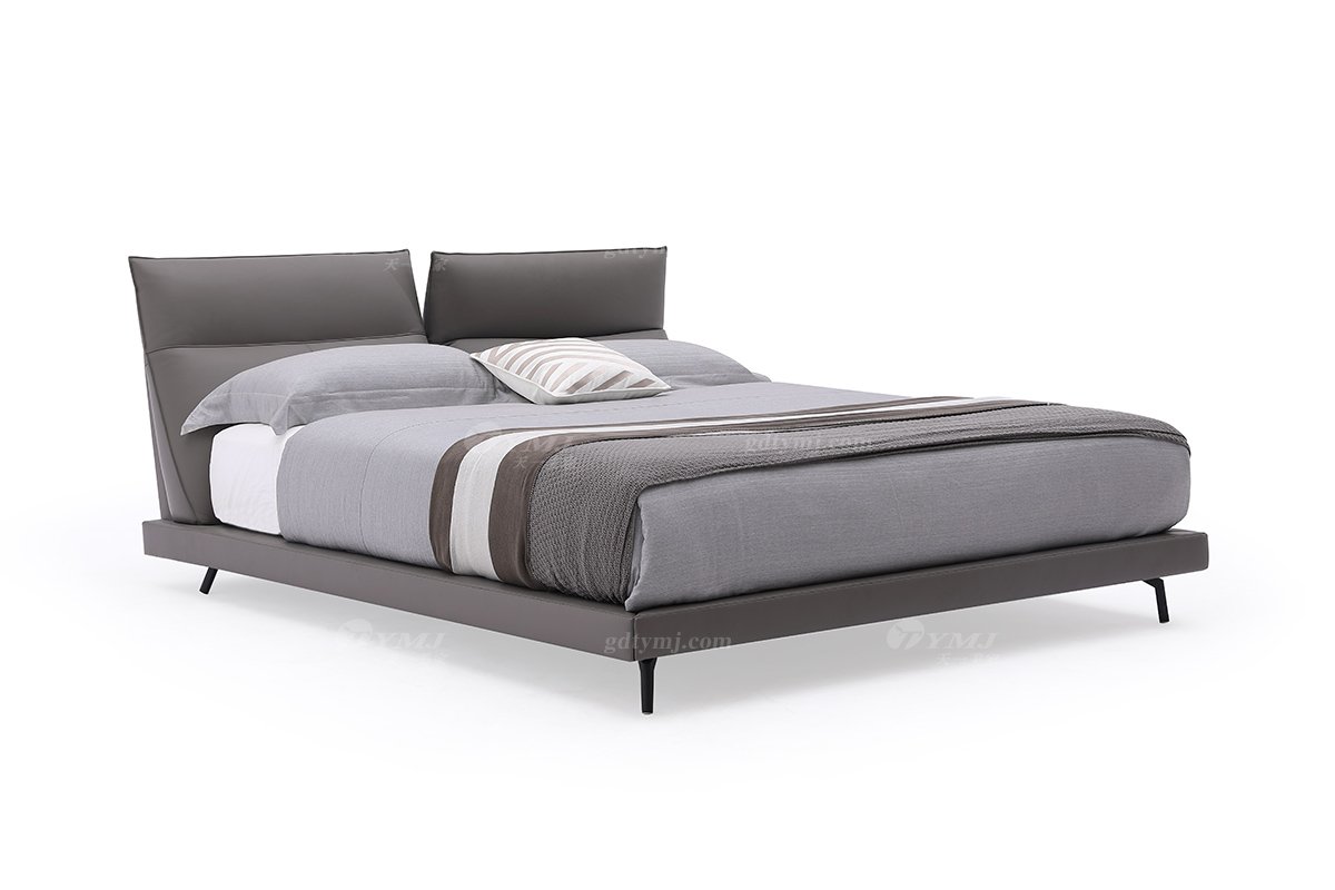  現代簡約家具高端別墅會所家用時尚舒適灰色皮藝大床婚床雙人床A2262-1