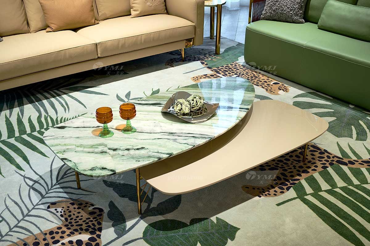 意式輕奢家具高端別墅會所家用時尚高級鈦金屬+天然大理石長幾FB118H3場景（1）