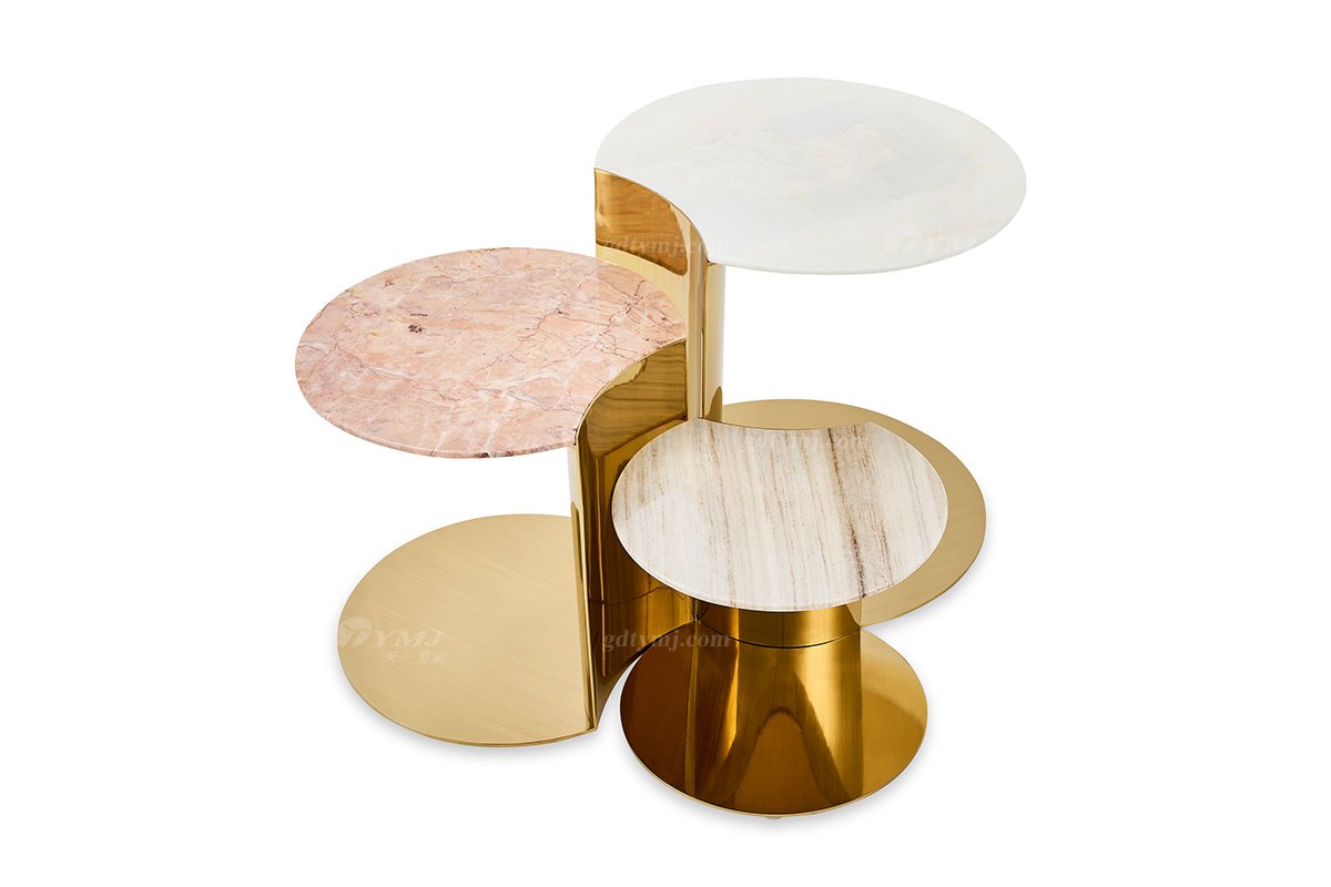 意式輕奢家具高端別墅會所家用時尚創(chuàng)意高級鈦金屬小圓幾角幾組合FB122H2RA+B+C（1）