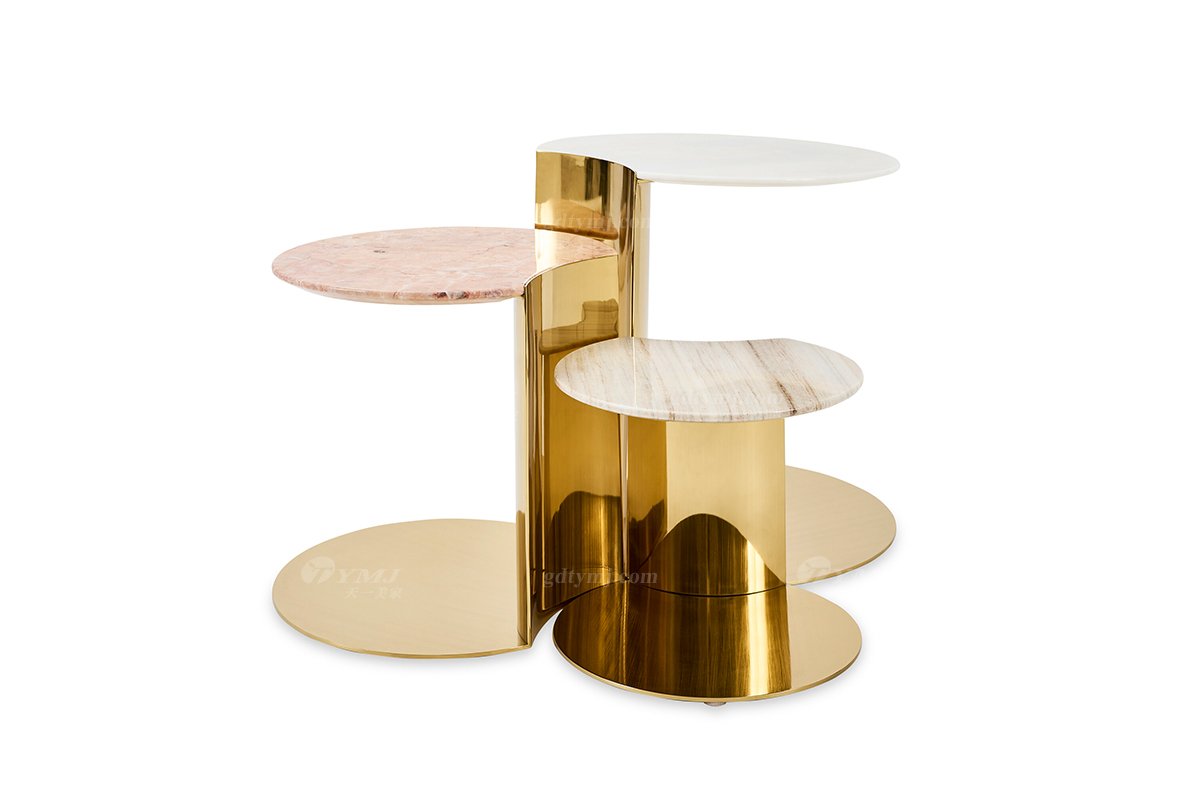 意式輕奢家具高端別墅會所家用時尚創意高級鈦金屬小圓幾角幾組合