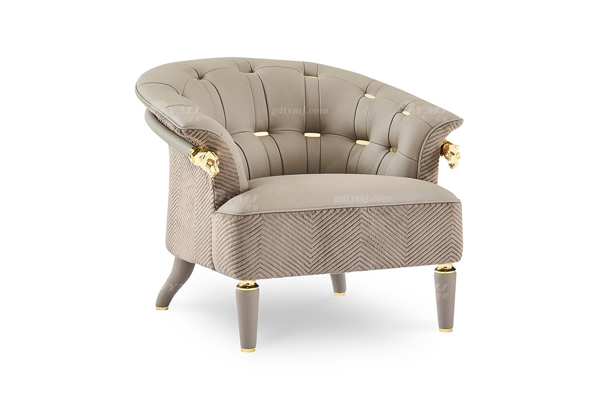 意式輕奢家具高端別墅會所家用時尚高級金屬灰色全皮單位沙發三位沙發FB123SF1-1