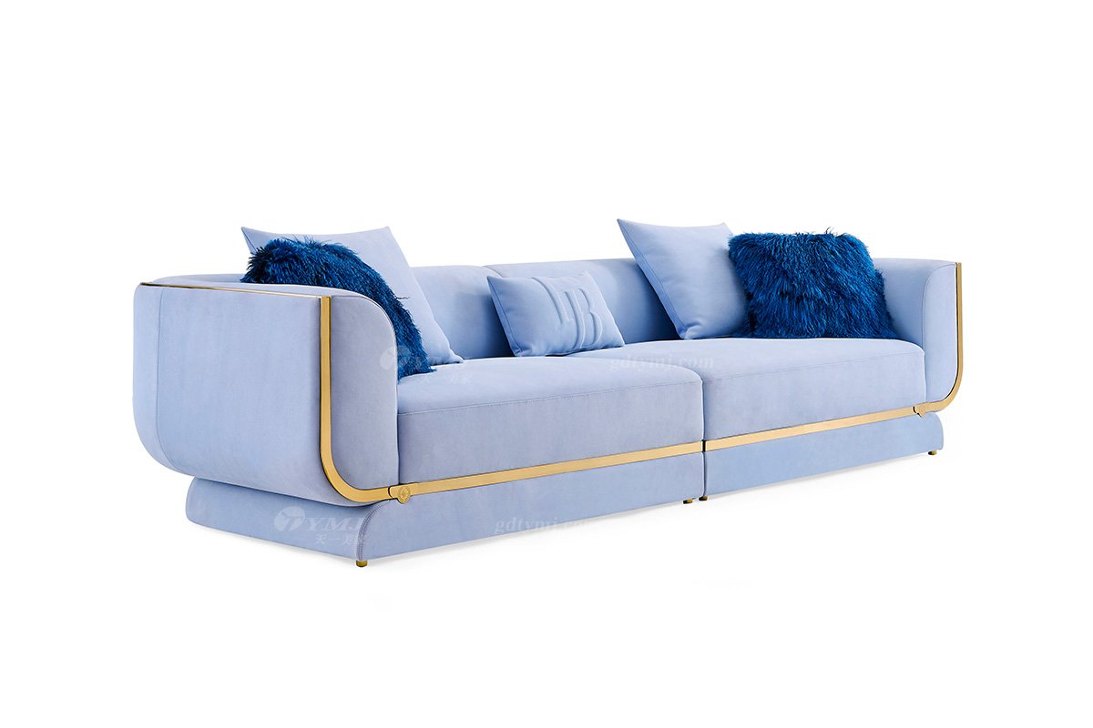 意式輕奢家具高端別墅會所家用時尚舒適大氣鈦金屬五金三位沙發FB130SF3-1