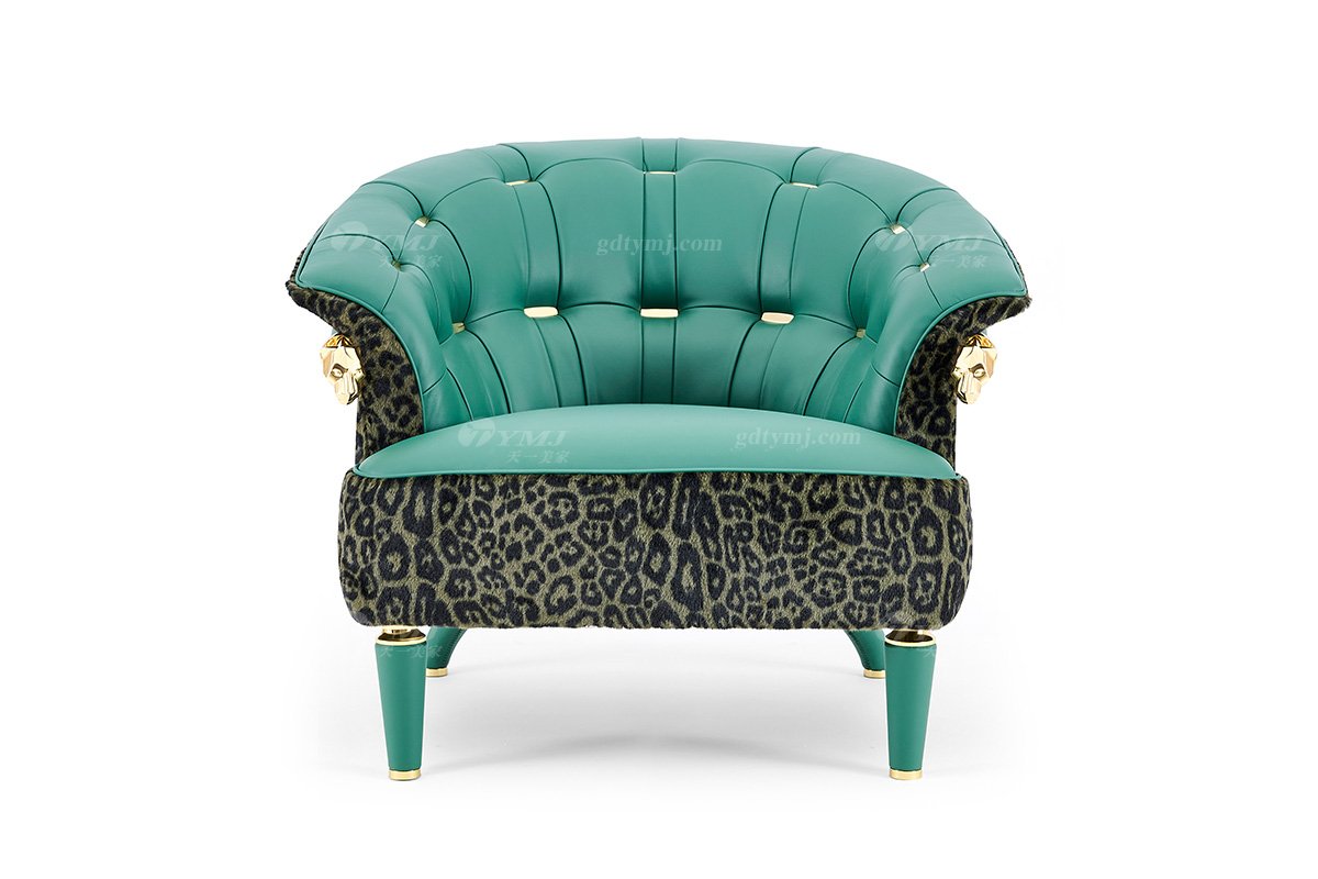 意式輕奢家具高端別墅會所大宅家用精致綠色皮布藝單位沙發休閑椅