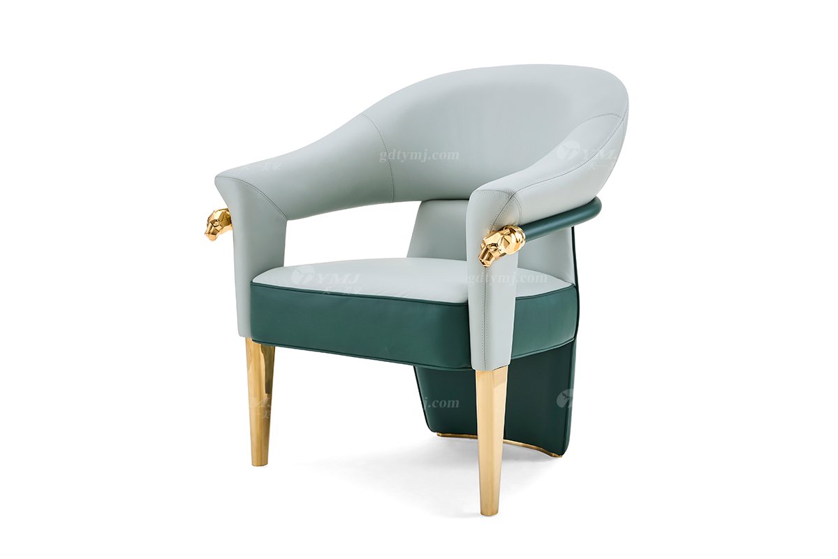 意式輕奢家具高端別墅會所大宅家用全真皮+金屬茶椅休閑椅FB123CY（1）