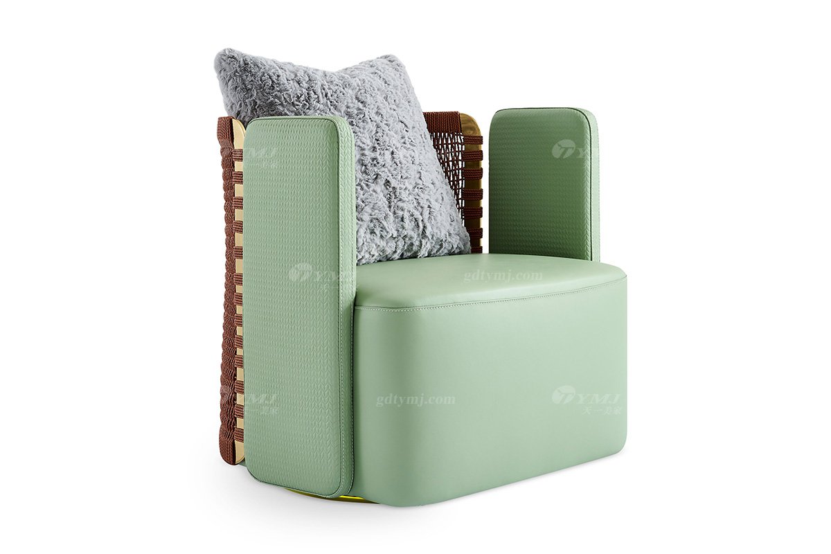 意式輕奢家具高端別墅會所大宅家用大氣綠色全真皮單位沙發休閑椅FB125CH（1）