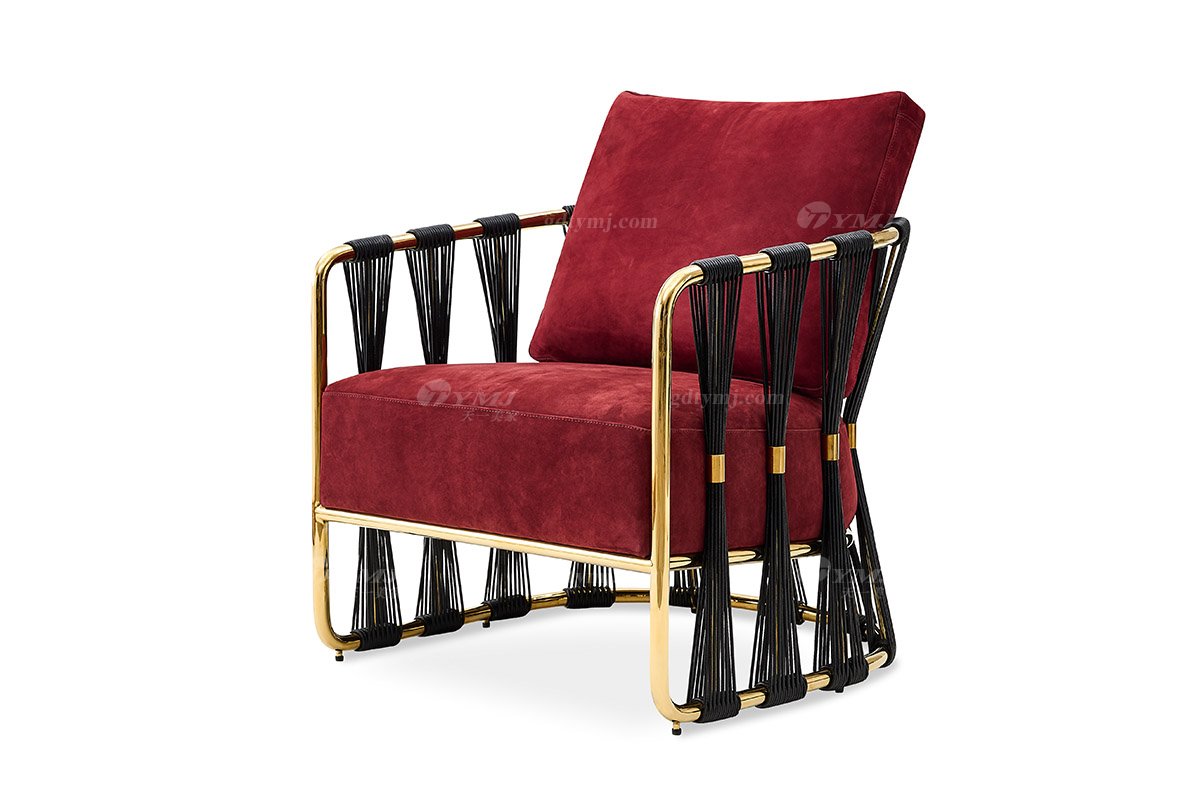 意式輕奢家具高端別墅會所大宅家用時尚舒適紅色磨砂皮單椅休閑椅FB138HC（1）