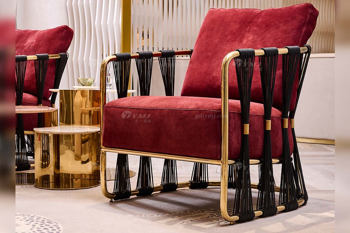 意式輕奢家具高端別墅會所大宅家用時尚舒適紅色磨砂皮單椅休閑椅FB138HC場景