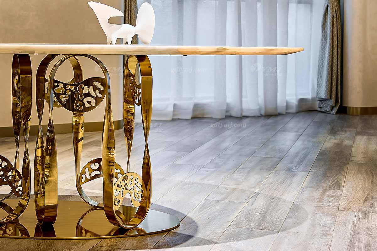 意式輕奢家具高端別墅會所大宅家用時尚2.4米天然大理石+鈦金屬長餐臺FB119D25CXL場景1