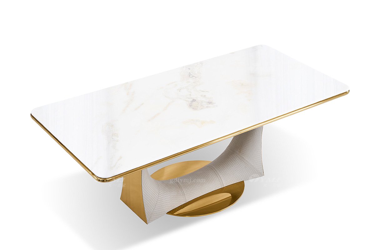 意式輕奢家具高端別墅會所大宅家用奢華大氣編織紋皮+大理石2.4米長餐臺FB205D25CXL（1）