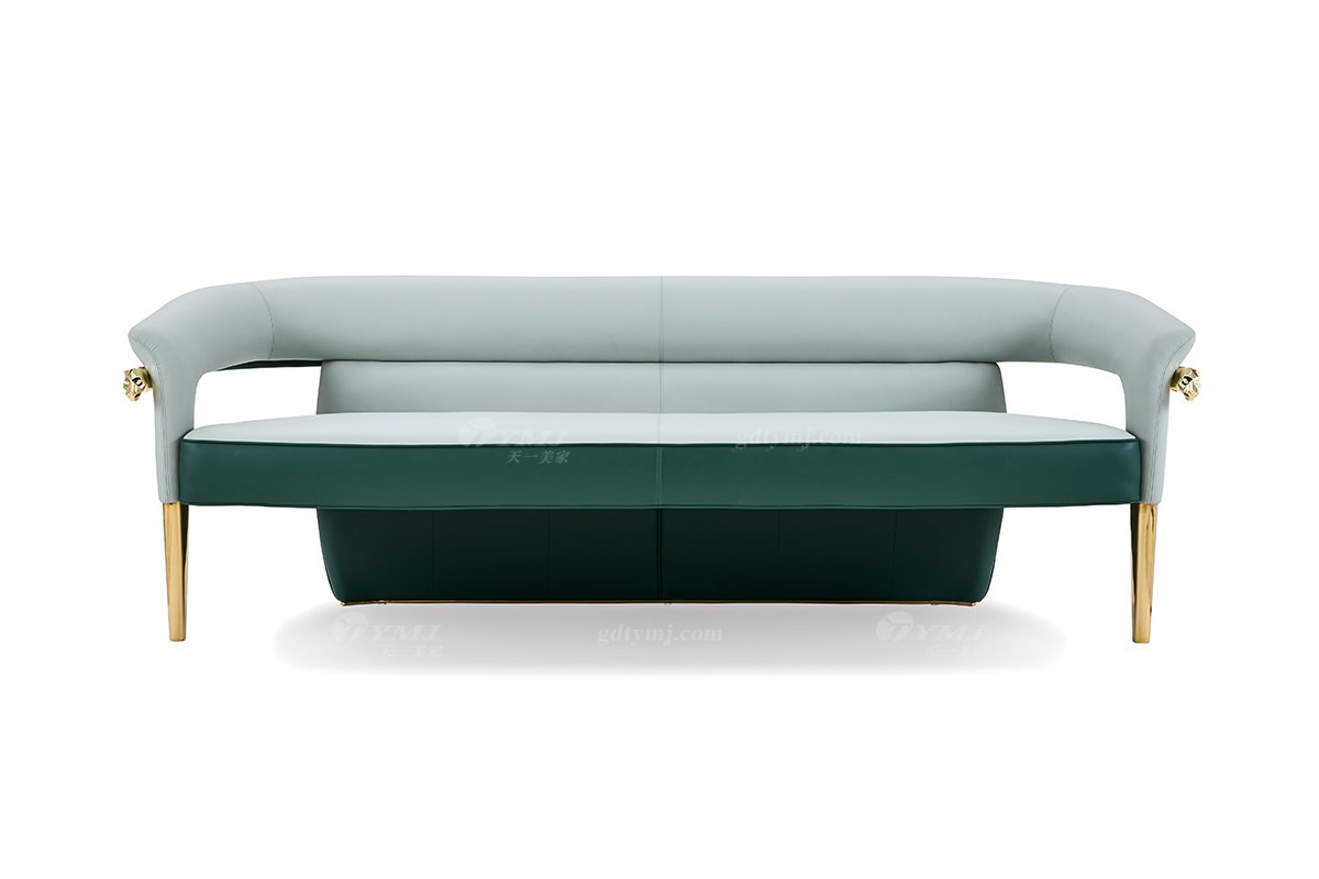 意式輕奢家具高端別墅會所大宅家用時尚奢華綠色真皮長茶椅