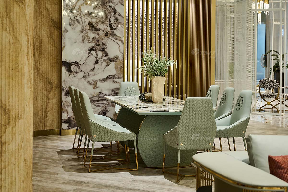 意式輕奢家具高端別墅會所大宅家用時尚奢華鈦金屬真皮餐椅餐椅2