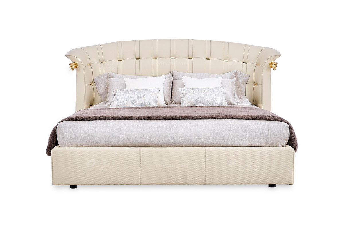 意式輕奢家具高端別墅會(huì)所豪宅家用時(shí)尚奢華米色真皮大床