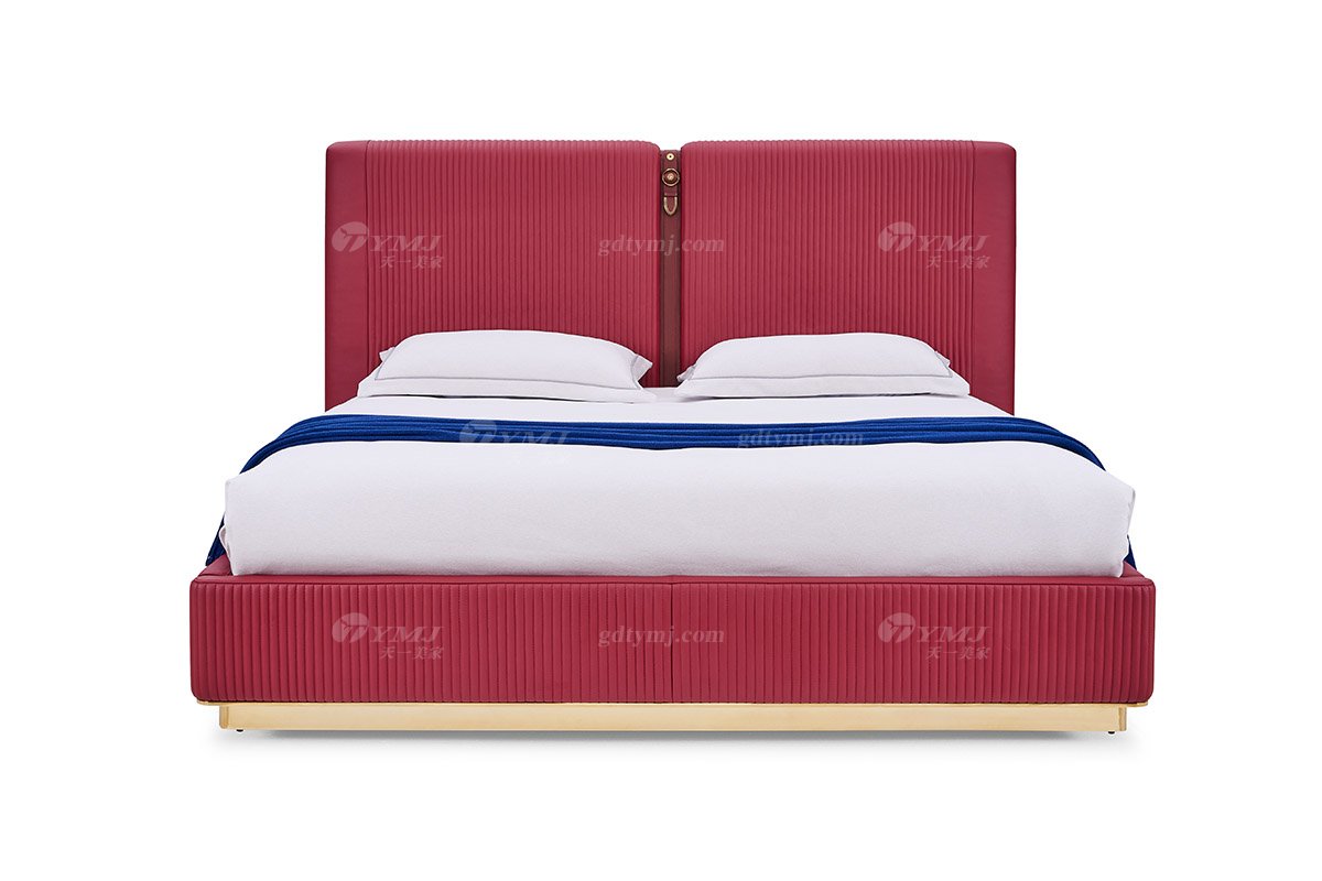 意式輕奢家具高端別墅會(huì)所豪宅家用時(shí)尚奢華紅色真皮大床