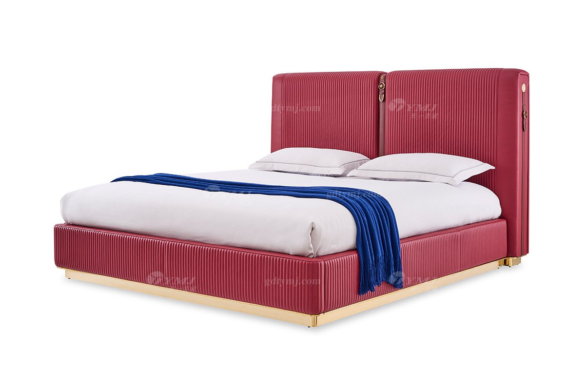 意式輕奢家具高端別墅會所豪宅家用時尚奢華紅色真皮大床135B21M床1