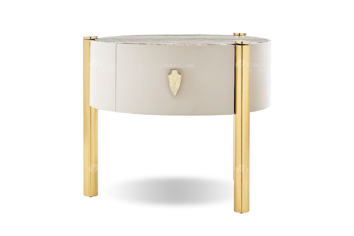 意式輕奢家具高端別墅會所豪宅家用時尚奢華大理石+鈦金屬床頭柜