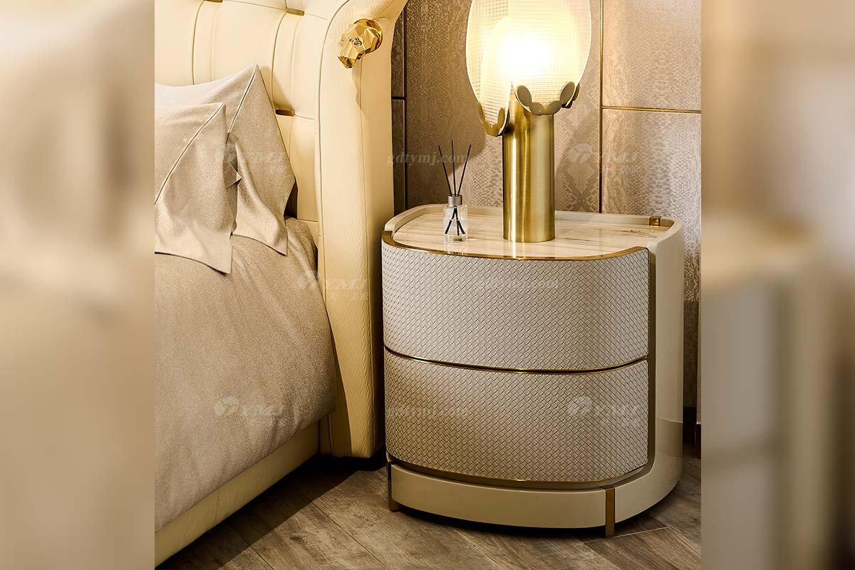 意式輕奢家具高端別墅會所豪宅家用時尚奢華天然大理石淺灰色床頭柜205B22B床頭柜2