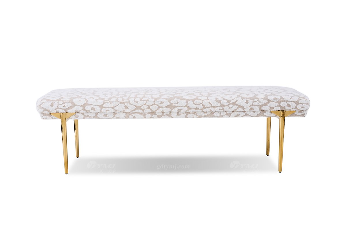 意式輕奢家具高端別墅會所豪宅家用時尚奢華不銹鋼鏡面金屬+絨布藝床尾凳