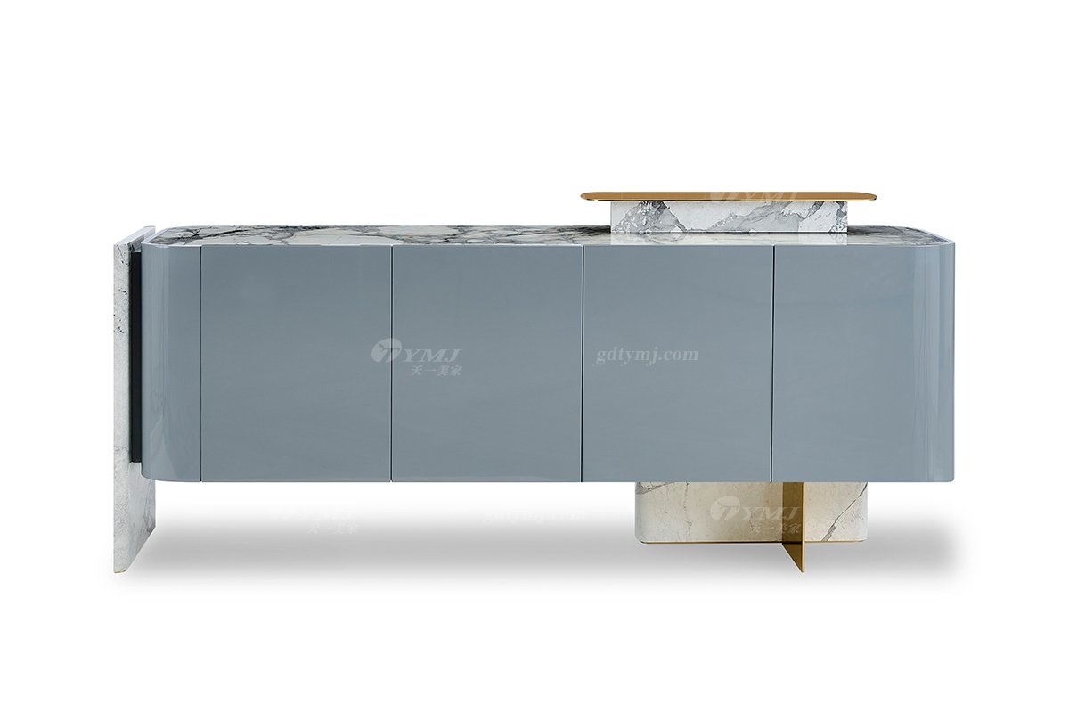 意式輕奢家具高端別墅會所豪宅家用奢華天然大理石+鈦金屬餐邊柜