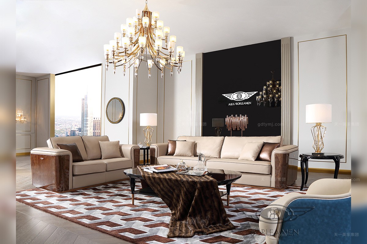 天一美家高端輕奢主義客廳真皮沙發