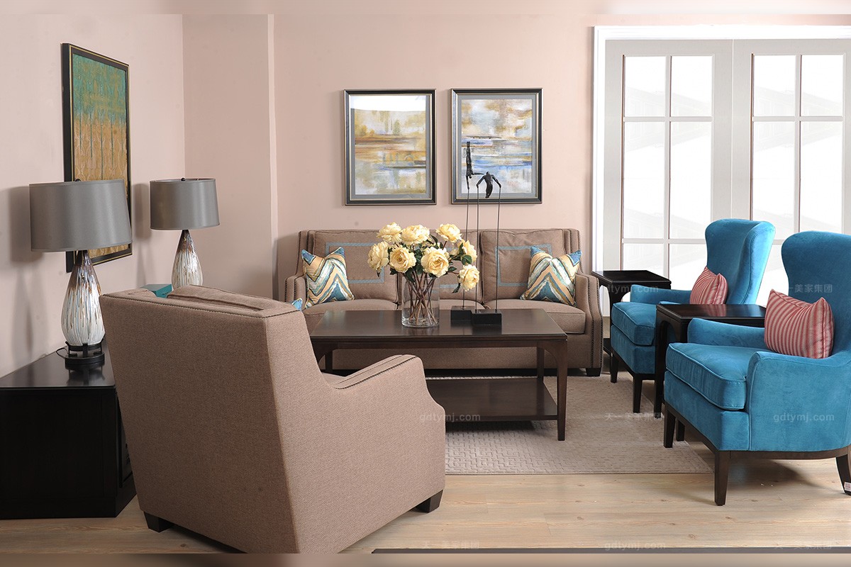 天一美家極簡(jiǎn)奢美式高端布藝客廳沙發(fā)組合