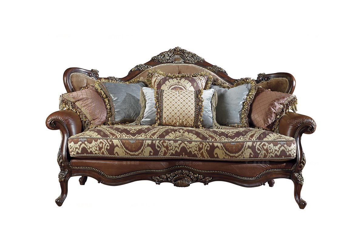 高檔美式實木雕刻三人沙發