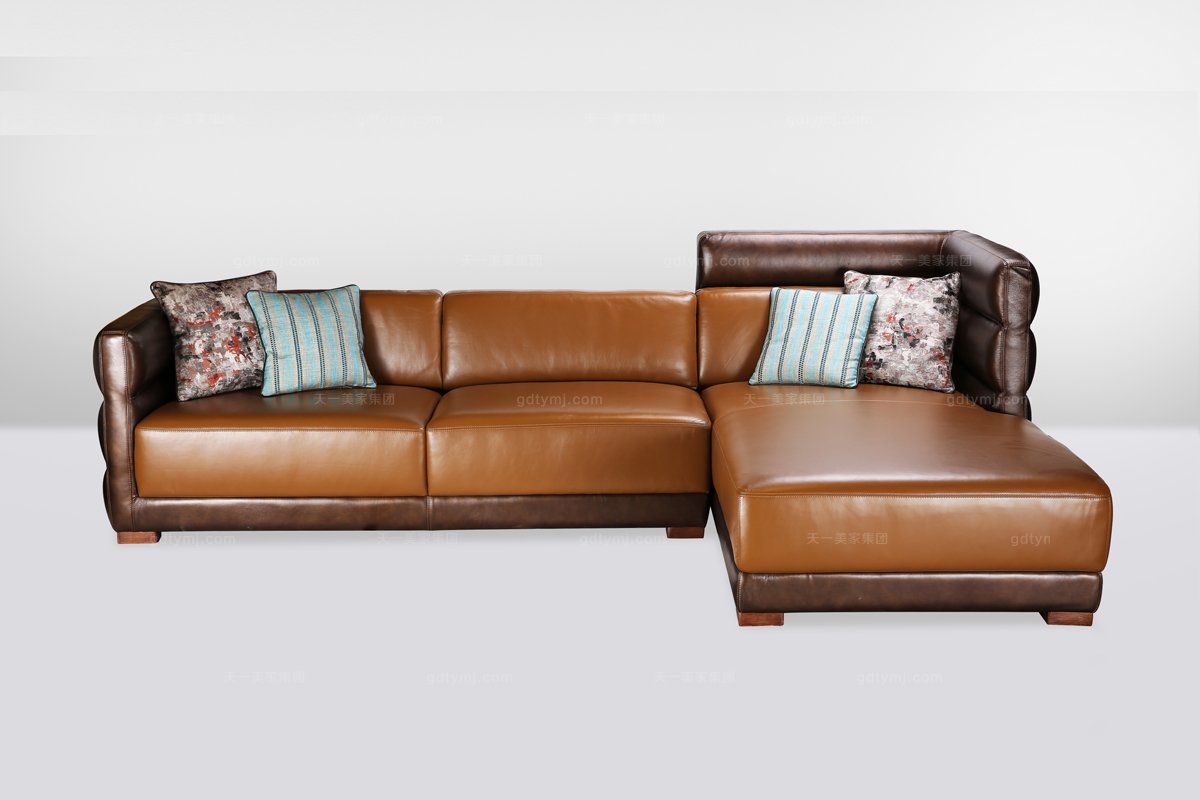 簡歐真皮轉角沙發